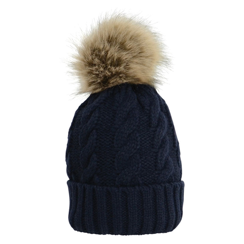 HY Fashion Melrose Cable Knit Bobble Hat